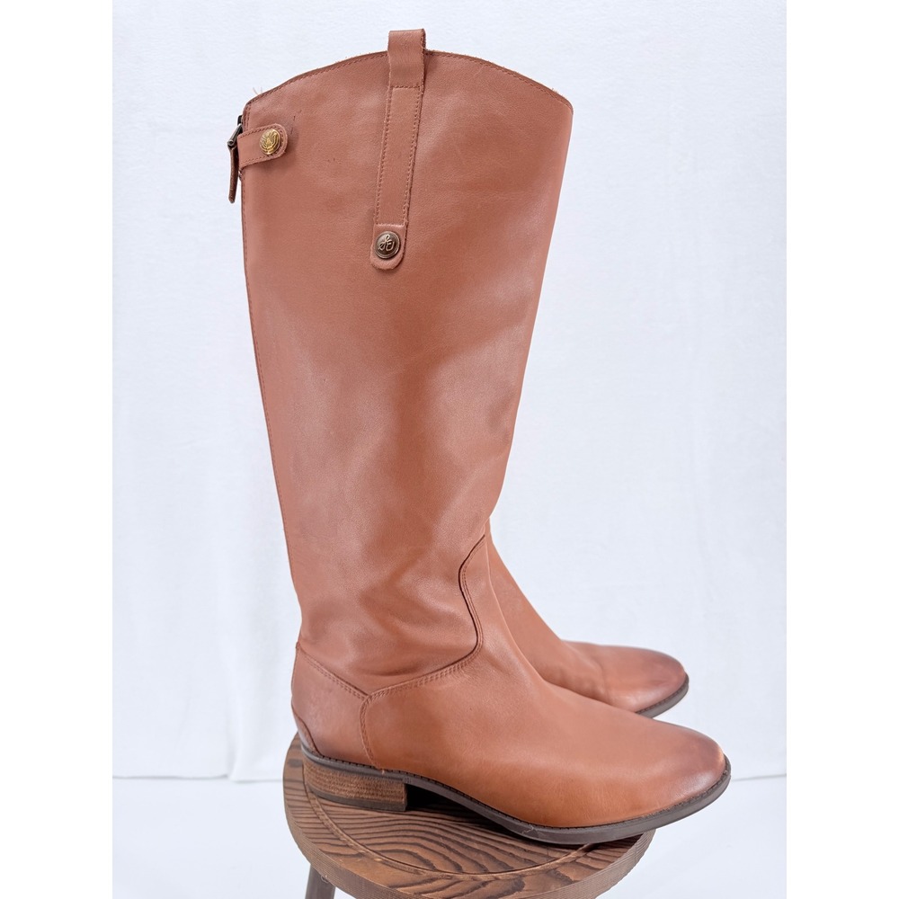 Sam Edelman Penny Whiskey Brown Leather Riding Boots Back Zip 11.5M Old Money